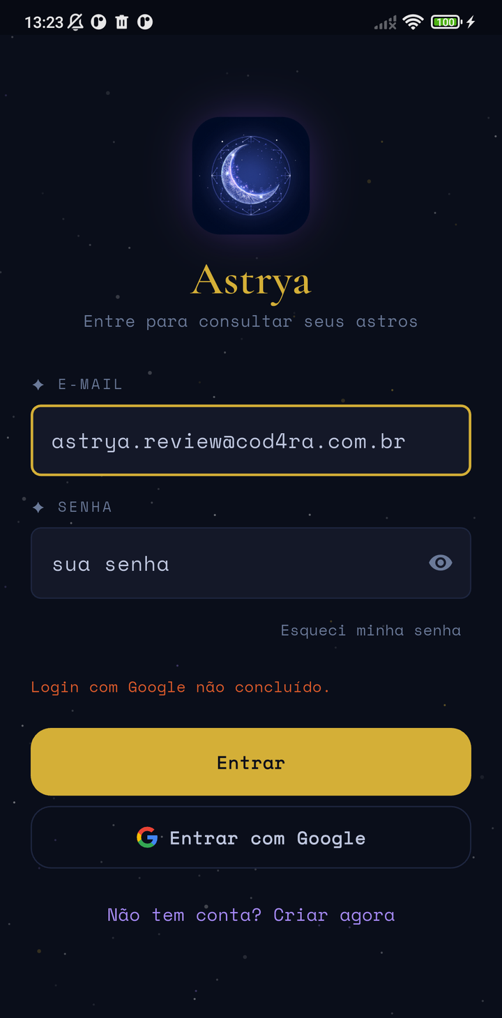 Astrya — tela inicial