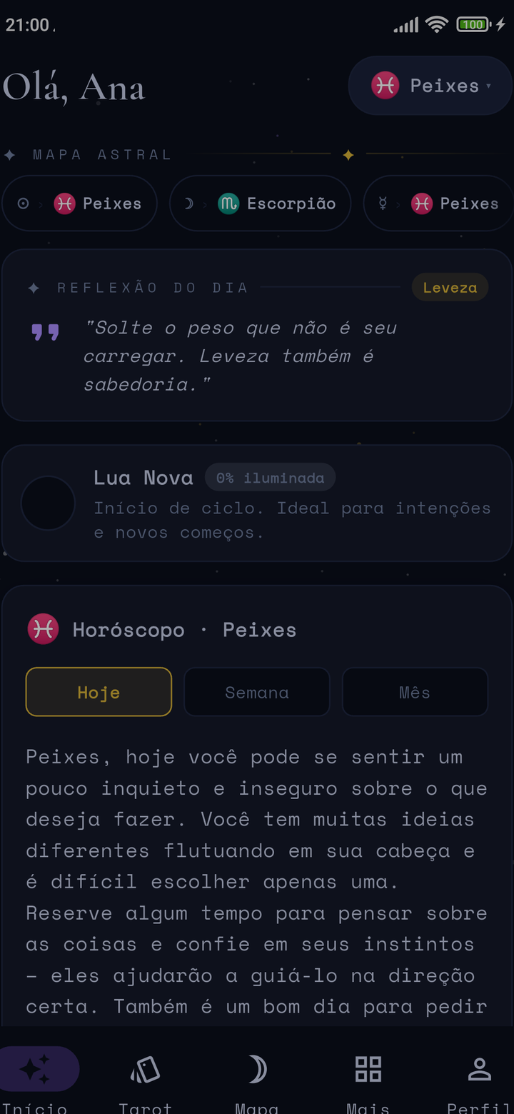 Mística — tela inicial